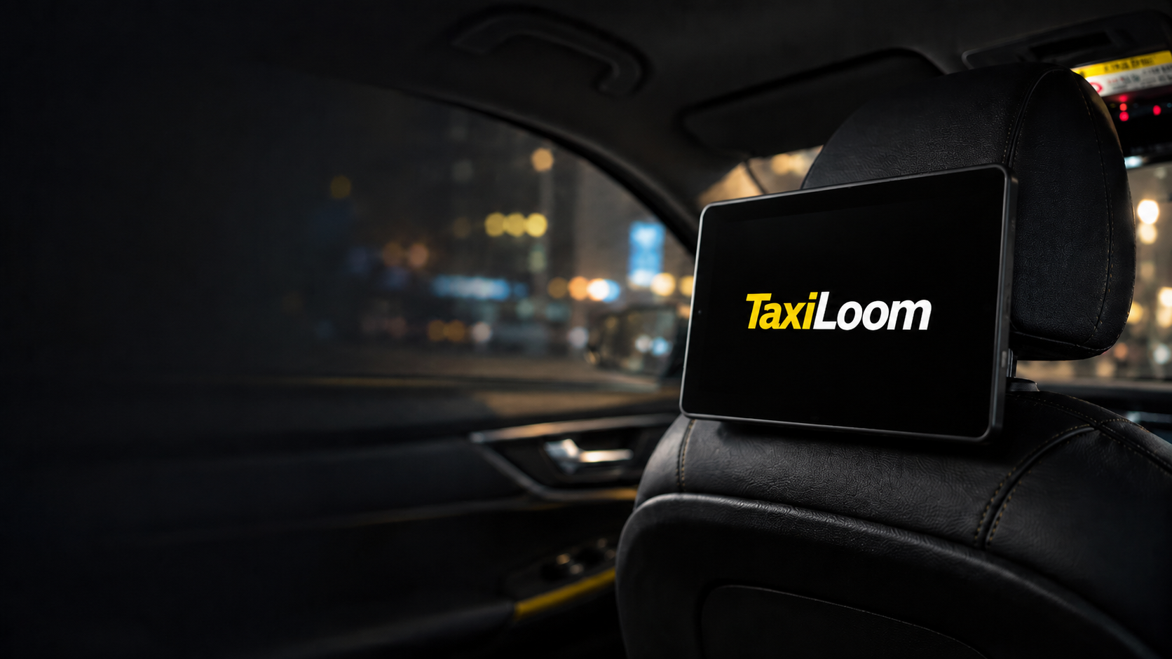 TaxiLoom Display im Innenraum eines Wiener Taxis