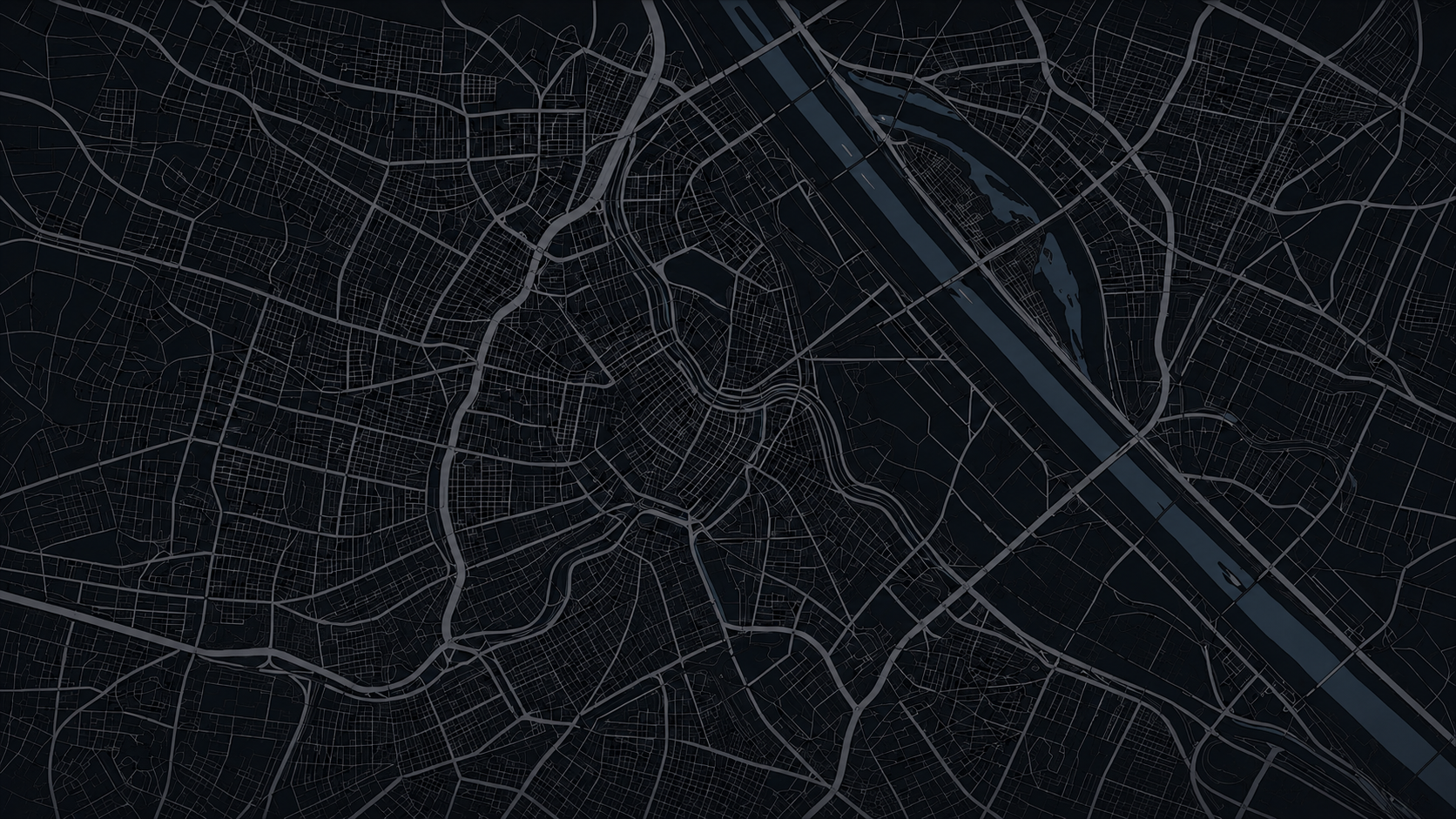 Schematische dunkle Stadtkarte als Visualisierung des TaxiLoom Netzwerks